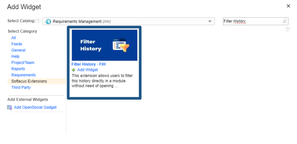 Find FIH in Widget Catalog through the searchbar